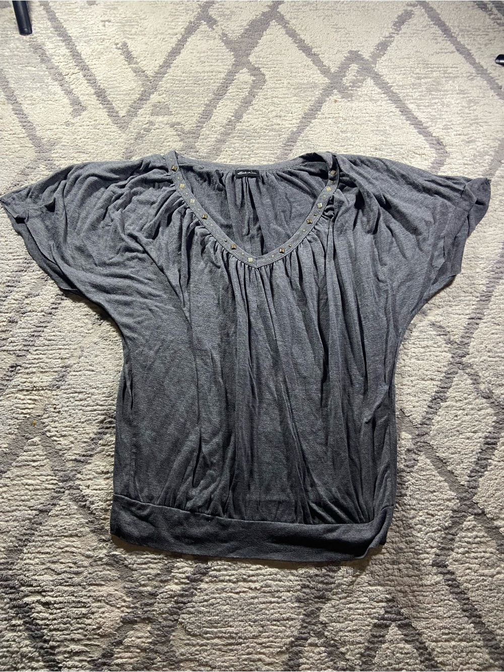 Gray Scoop-Neck Dolman Tunic with Stud Detail